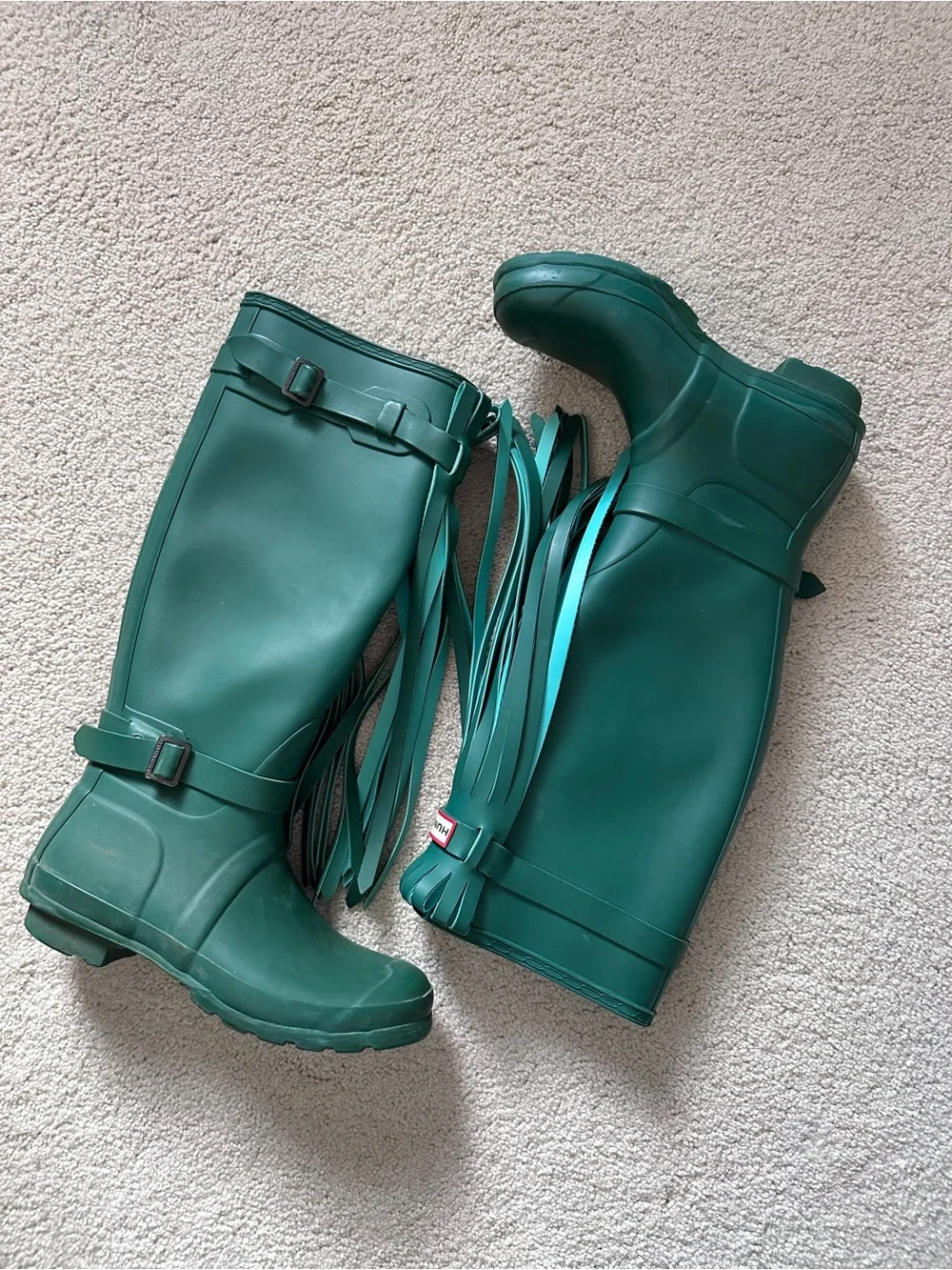 *rare* Hunter Green Tall Rain Boots with Tassles